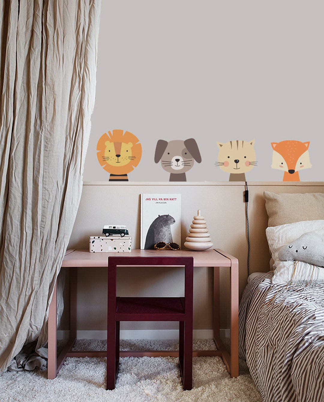Animals Wall Decal for Kids, Boho Cat Wall Sticker, Nursery Baby Wall ...