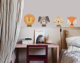 Animals Wall Decal for Kids,  Boho Cat Wall Sticker, Nursery Baby Wall Decal, Kids Room Decor, Peel and Stick