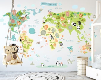 World Map Wall Decal, Animal World Map Decal, Kids World Map Decal, Nursery Map Decal