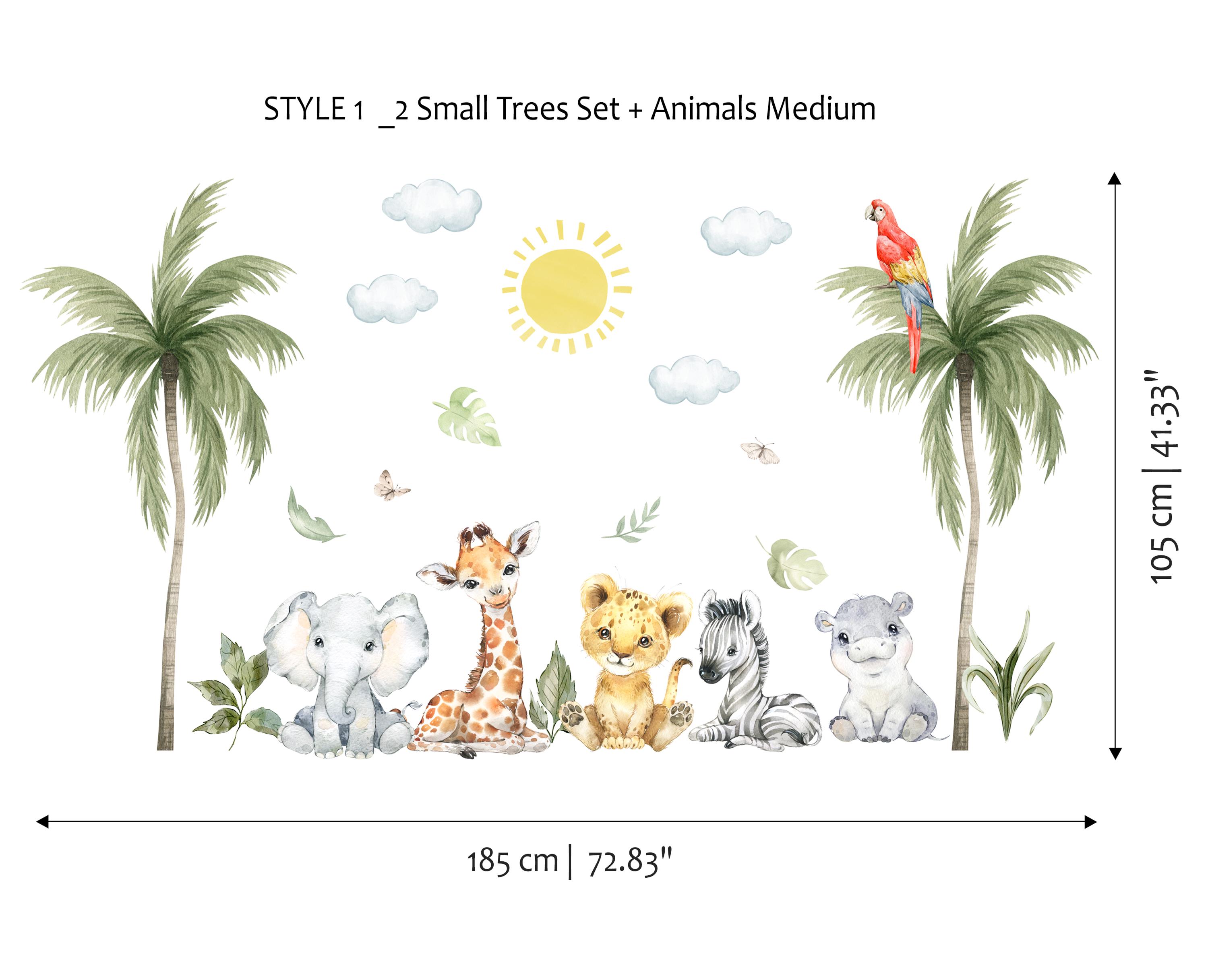 XL Watercolor Safari Animals Wall Decal Set, Peel and Stick Nursery ...