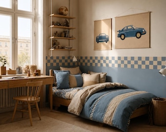 Checkered Wall Border Decal,  Boys Room Peel and Stick Removable Border