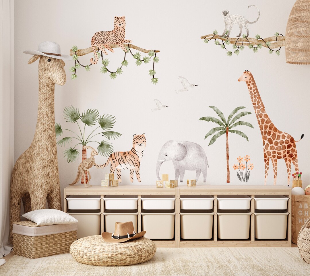 Watercolor Safari Animals Wall Decal Set: Peel & Stick Nursery Decor - Etsy