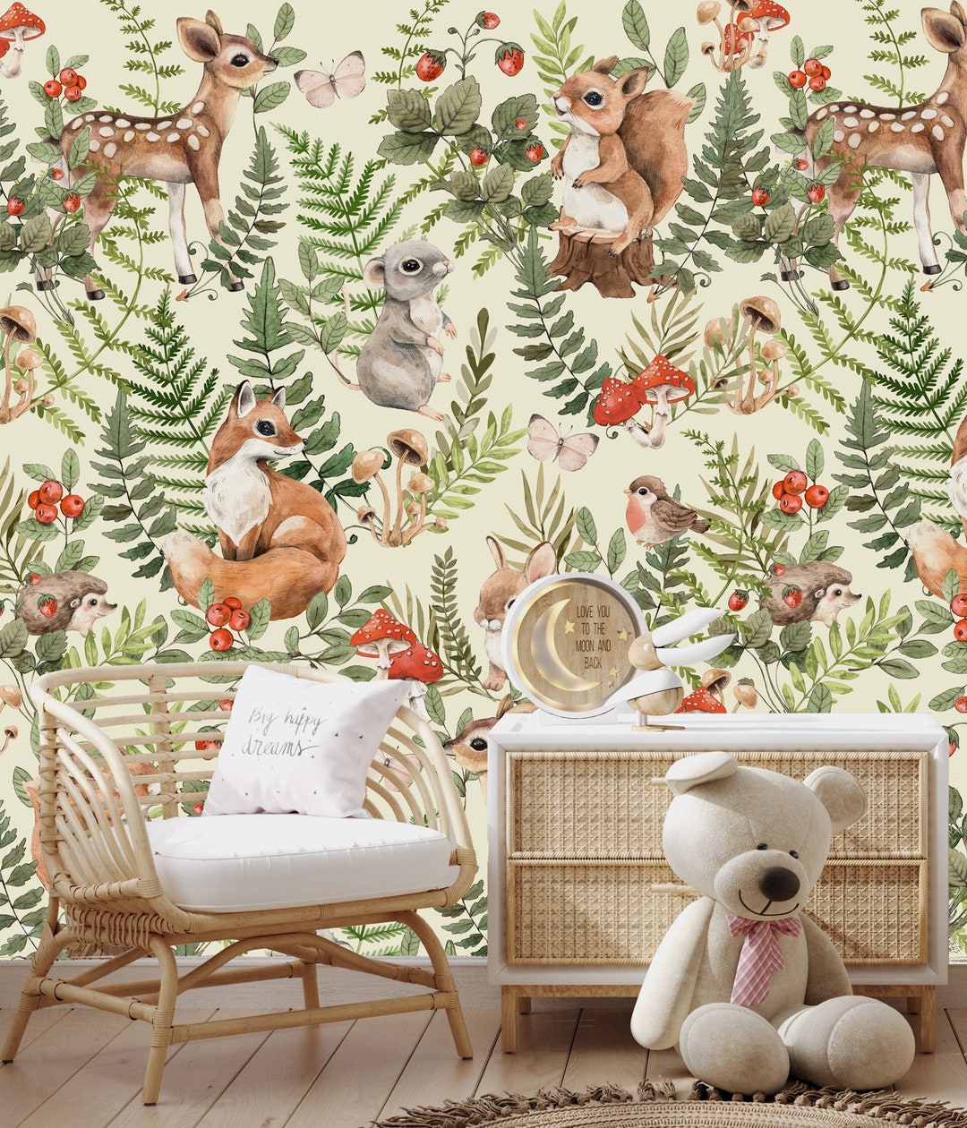 Woodland Wallpaper Nursery, Forest Wallpaper, Watercolor Woodland, Peel
