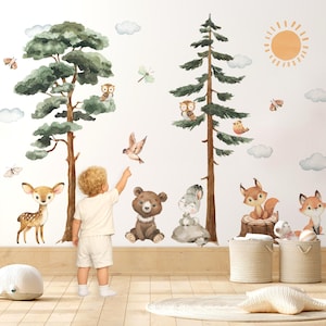 XXL Forest Animal Wall Decals Set, Woodland Nursery Wall Stickers, Large Baby Room Decor