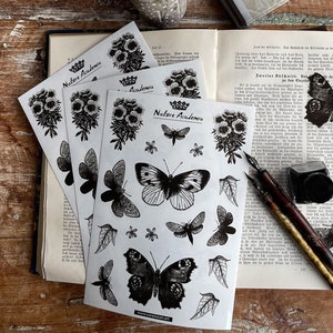 3 Sticker Sheets Butterflies and Moths | Dark Academia | transparent | Din A5 - for journaling, scrapbooking and decoration