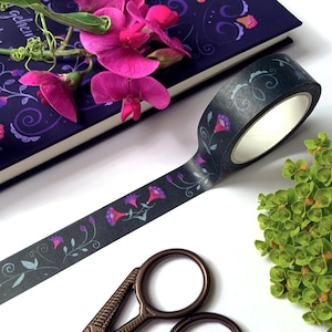 Washi tape met bloemranken donkerblauwe folklore - 15 mm x 10 m