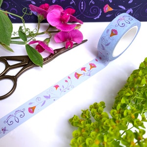 Washi tape - Scandinavian Folk Art flower pattern light blue - flower power - boho - 15mm x 10m