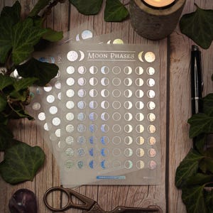 Autocollants Washi Holographiques Phases de la Lune | Décoration de calendrier lunaire Wicca | Décoration de journal intime aux vibrations de sorcière