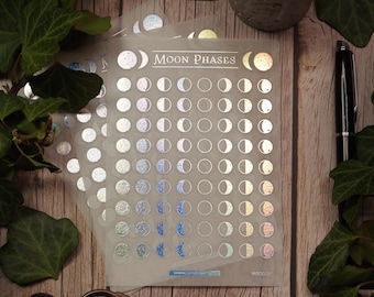 Moon Phases Holo Foil Washi Stickers | Wicca Lunar Calendar Decor | Witchy Vibes Journaling
