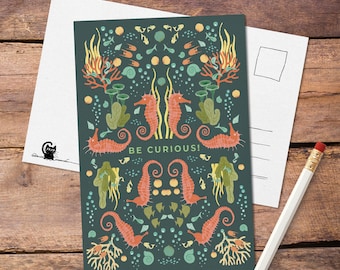 Postcard seahorses and sea animals | DinA6 | Postcard with quote | Encourage mindfulness | Penpal