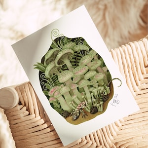 Postkarte - Pilze und Salamander - herbstliches Aquarell - DinA6 - von Carasusán