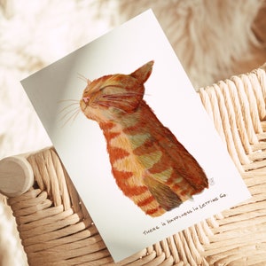 Carte postale Happy Cat avec inscription Din A6 | Aquarelle de chat chanceux | Carte Méditation Lâcher prise | Adieu collègue | Cadeau petite amie de yoga