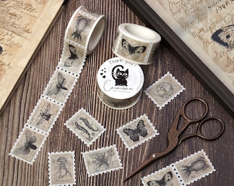 Washi Tape Stamps | Dark Academia Schmetterlinge Vintage Illustrationen | ca. 150 Aufkleber für Journaling, Scrapbooking und Deko