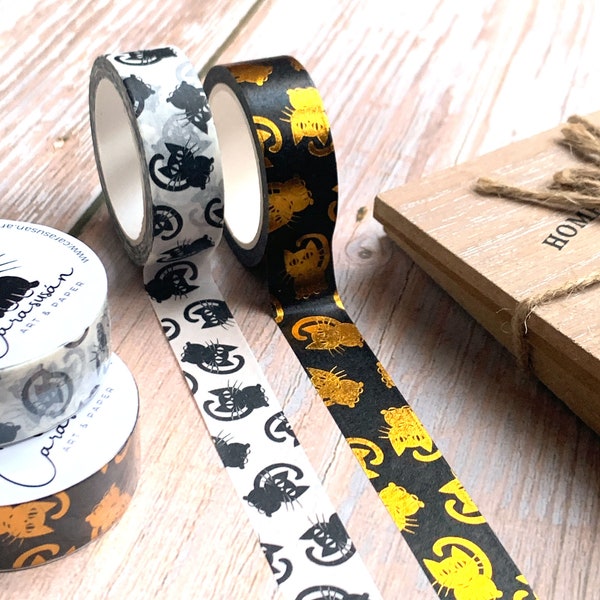 Edles Washi-Tape Set mit niedlichen Katzen | mit Goldfolien-Druck | 15mm x 10m