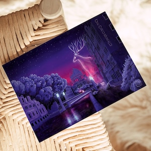 Postkarte 'Nach Hause' | Berliner Dom | Gouache | Waldgott in einer zerstörten Stadt | postapokalyptische Fantasy im Ghibli-Stil
