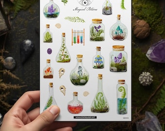 3 Magical Potions Sticker Sheets Din A5 - transparent Witchy Vibes for Journaling, Scrapbooking and Spellbooks