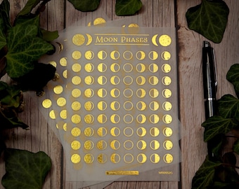 Mondphasen Gold-Folien Washi-Sticker 3er Set | Wicca Mondkalender Deko | Witchy Vibes Journaling