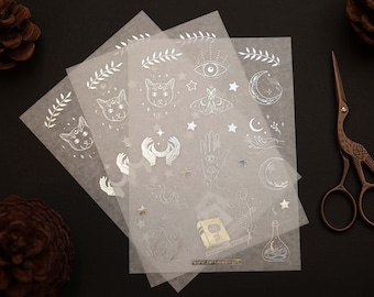 Washi stickers with silver foil print 'Magic Symbols' - Set of 3 sheets