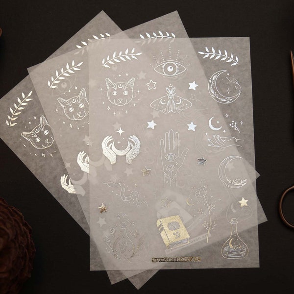 Washi stickers with silver foil print 'Magic Symbols' - Set of 3 sheets