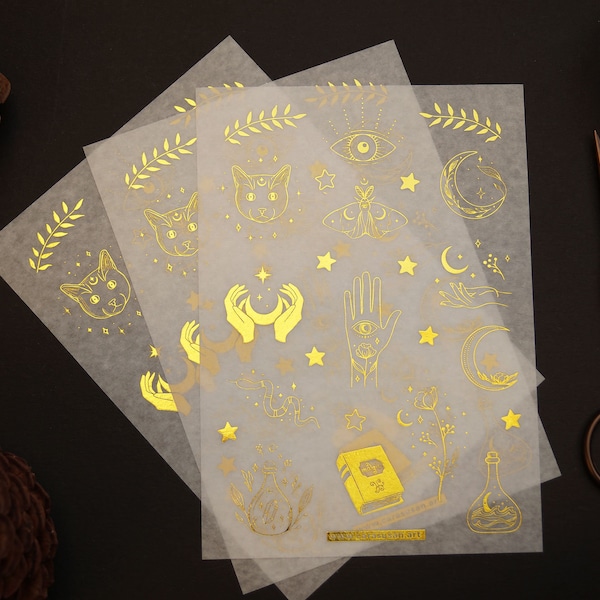 Washi stickers with gold foil print 'Magic Symbols' - Set of 3 sheets