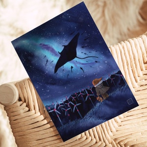 Postkarte Migration - Manta Rochen in Galaxie -  Aquarell DinA6
