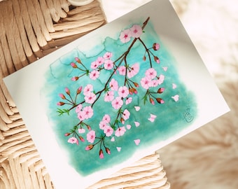 Cartolina primaverile 'Fiori di ciliegio' acquerello DinA6
