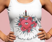 Sacred Heart Unisex Shirt, L 39 amore Duro Tutto Italian Tshirt, Love Tank Top, Memorial Shirt, Mystical Evil Eye, Wicca, Goth, Plus Size, Gift