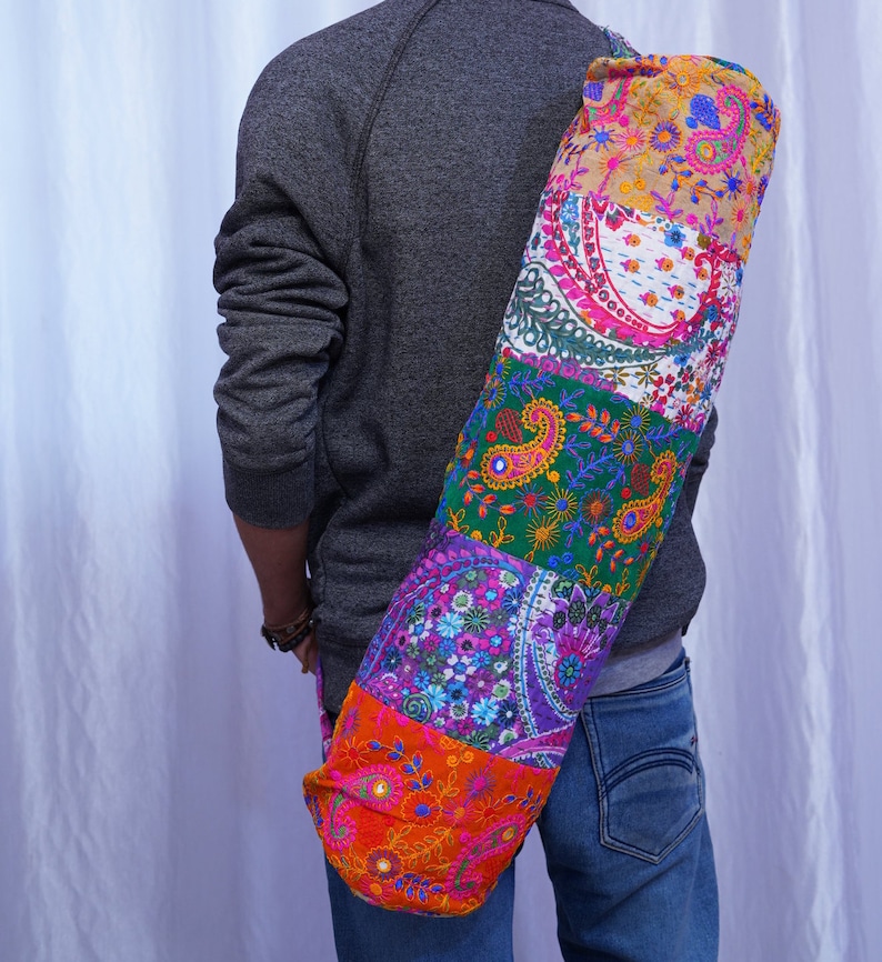 handmade yoga mat bag Mirror Work Yoga Bag Embroidered Cotton yoga mat Bag Combo Gift For Yogis /& Yoginis Vintage Yoga mat Bags