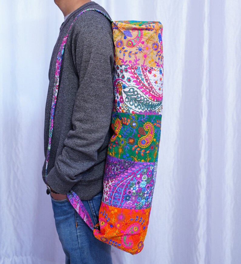 handmade yoga mat bag Mirror Work Yoga Bag Embroidered Cotton yoga mat Bag Combo Gift For Yogis /& Yoginis Vintage Yoga mat Bags