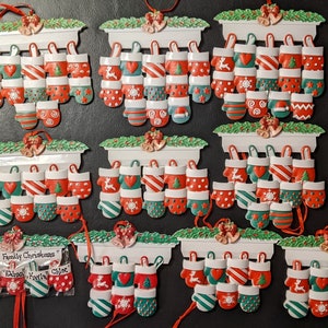 5,6,7,8,9,10,11,12,13,14 Names Personalized Mittens Family Christmas Ornament. 5-14 Names Personalized Free