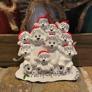 3,4,5,6,7,8,9,10 Heads Personalized Resin Polar Bear Family Christmas Ornaments. 3-10 Names Personalized Free