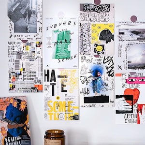 Set di 10 poster da parete con graffiti artistici ed estetici – Decorazione per camera da letto, dormitorio o oggetti fotografici – 100 x 150 mm con adesivo a pois