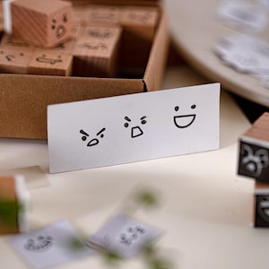 Cute Wooden Rubber Stamps – Small Square Stamps for Journaling, Diary Decoration, Scrapbooking