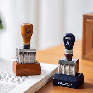 Timbro a rullo in legno vintage con data – Quadrante numerico regolabile per journaling e bricolage