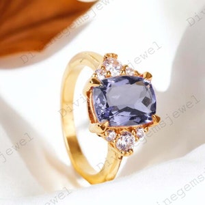 Anel de diamante com safira lavanda, pedra preciosa cravejada em garras, anel de compromisso exclusivo, joia de noivado em prata esterlina 925, presente marcante para mulheres