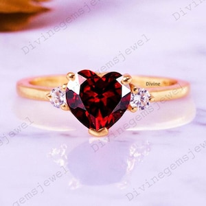 Vintage granaat trouwring hart geslepen edelsteen ring goud sierlijke moissaniet ring bruidsmeisje cadeau voor liefde verjaardag belofte granaat sieraden