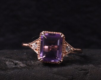 Details about   Delicate Baguette Natural Amethyst 925 Sterling Silver Women Engagement Ring 