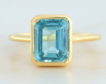 Aquamarine Engagement Ring, Promise Bezel Set Ring, 18k Solid Gold Aquamarine Ring, March Birthstone, Handmade Jewelry, Customized Gift Ring