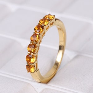 Anello nuziale con pietra preziosa citrino, oro 14k, gioielli antichi da donna, pietra portafortuna di novembre, anello impilabile dell'eternità, anello elegante in stile Art Déco, regalo per lei