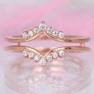 Double Curved Wedding Band Ring Enhancer 14k Rose Gold Curved Diamond Band Enhancer Unique Wrap Ring Anniversary Gift Personalized Jewelry