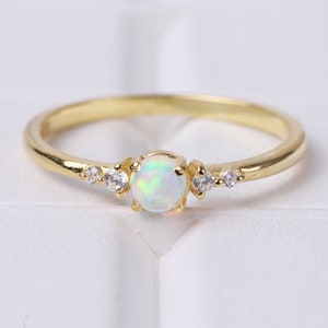 Round White Opal Dainty Ring 14k Solid Gold Promise Ring Wedding Women Jewelry October Birthstone Personalized Anniversary Gifts For Her