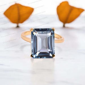 Emerald cut Aquamarine Engagement ring Solitaire Gemstone Ring Solid Gold Wedding ring Handmade jewelry gift for her March birthstone ring