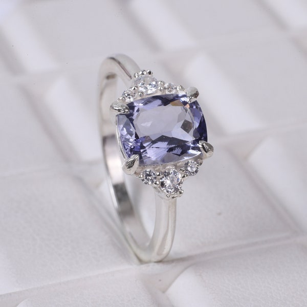 Lavender Sapphire Diamond Ring, Prong Set Gemstone, Unique Promise Ring, 925 Sterling Silver Engagement Jewelry, Statement Gift For Women