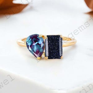 Bague toi et moi, bague de promesse en grès, bague de fiançailles en alexandrite, bague deux pierres, alliance, cadeau d'anniversaire, bijoux pour elle