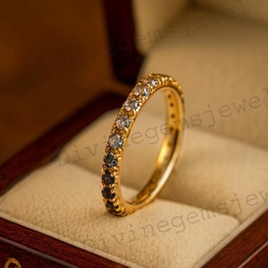 Blauwe saffier en aquamarijn trouwring volledige eeuwigheid bijpassende band september geboortesteen meisje bijpassende band belofte sieraden cadeau voor liefde