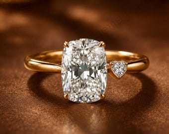 Vintage Cushion Cut Moissanite Engagement Ring, Old Mine Heart Shape Ring, Elongated Cushion, Solitaire Ring for Her Toi Et Moi Gift Ring