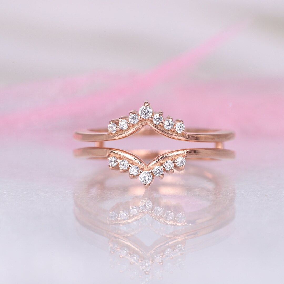 Double Curved Wedding Band Ring Enhancer 14k Rose Gold Curved Diamond ...