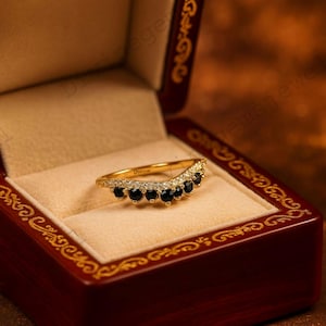 Black Diamond wedding band 14K Yellow Gold Band Bridal Ring Unique Curved Wedding Ring Black Onyx Band Matching Band Ring Anniversary Gift