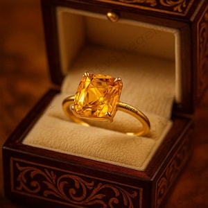 Gelber Citrin Solitär Ring Kristall Frauen Schmuck Stapeln Brautring Kissen geschnitten Edelstein Ring Jahrestag Geschenk personalisierte Schmuck