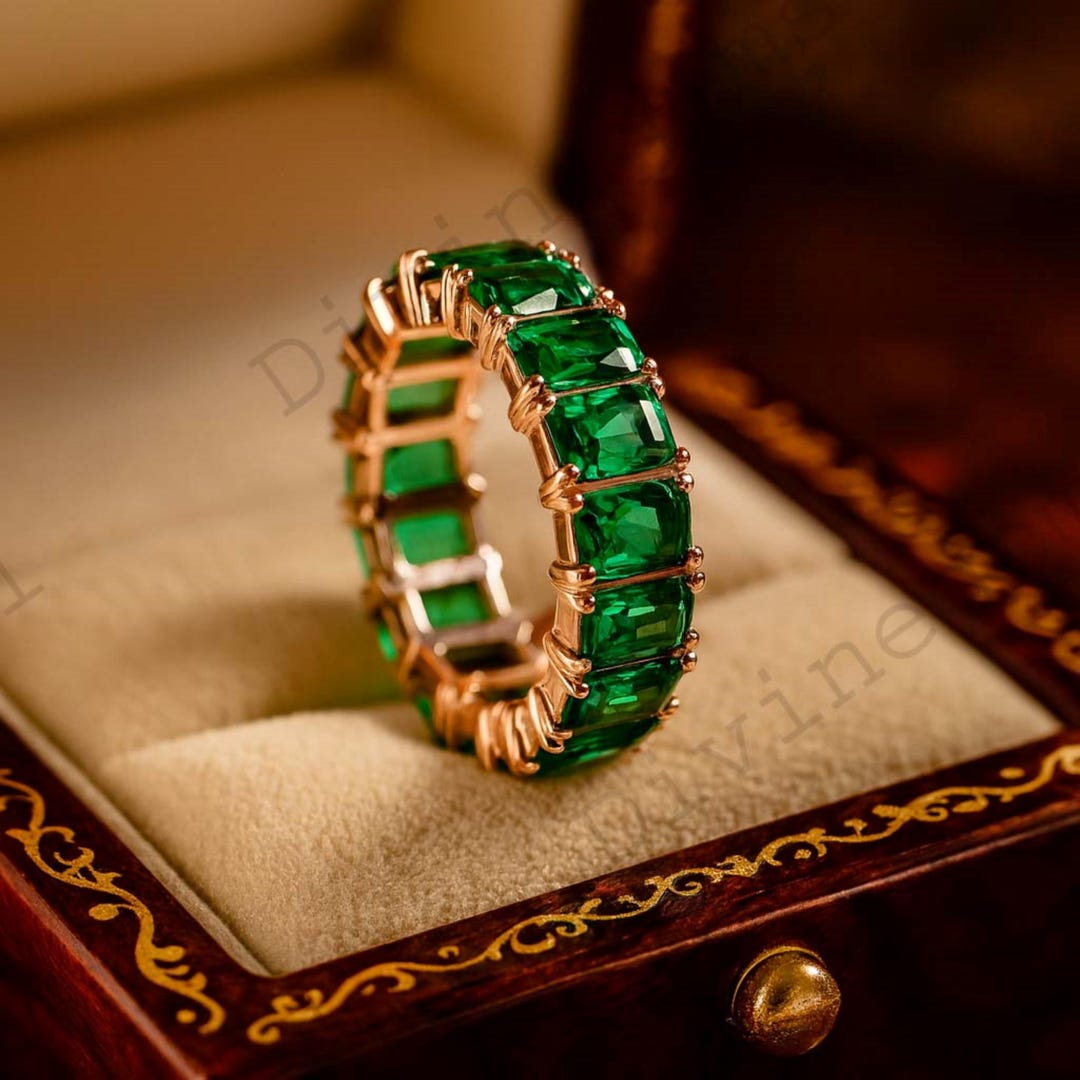 Emerald 14K Gold Full Eternity Band May Birthstone Matching Band ...